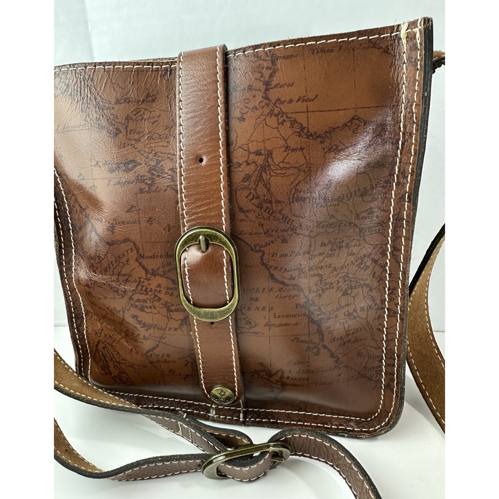 Patricia Nash Venezia Pouch Crossbody Purse Leather Map Print Bag in Brown - Picture 6 of 16